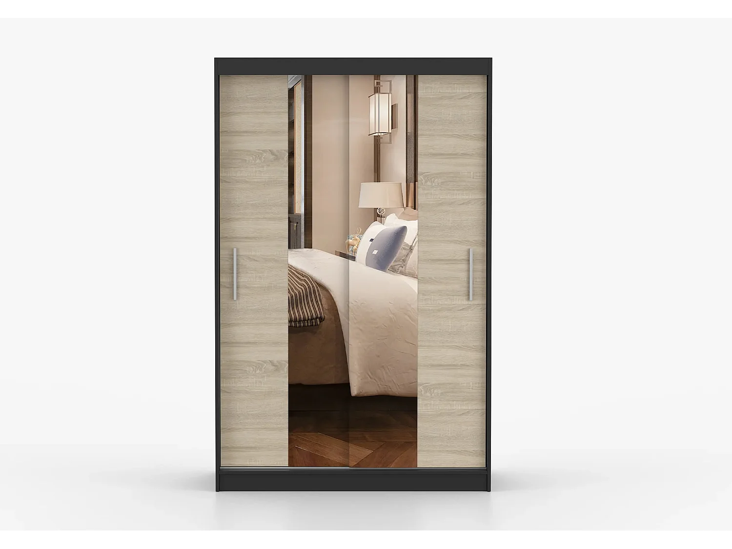 Armoire Danaé 120 cm avec miroir - Noir - Chêne