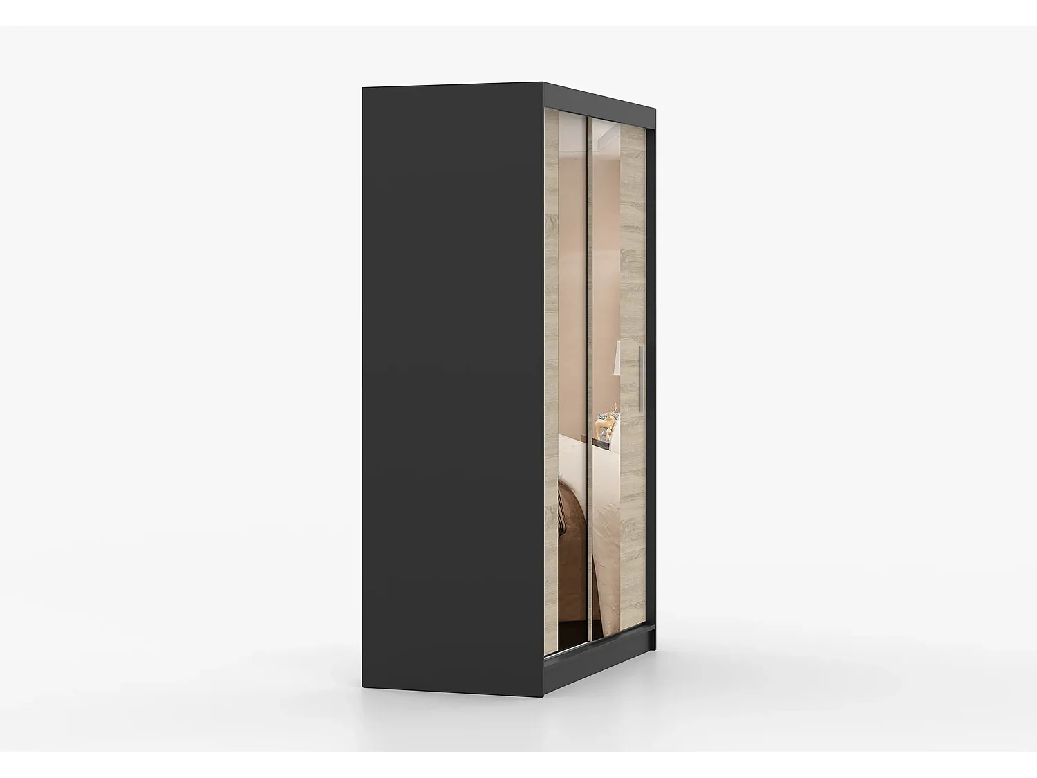 Armoire Danaé 120 cm avec miroir - Noir - Chêne