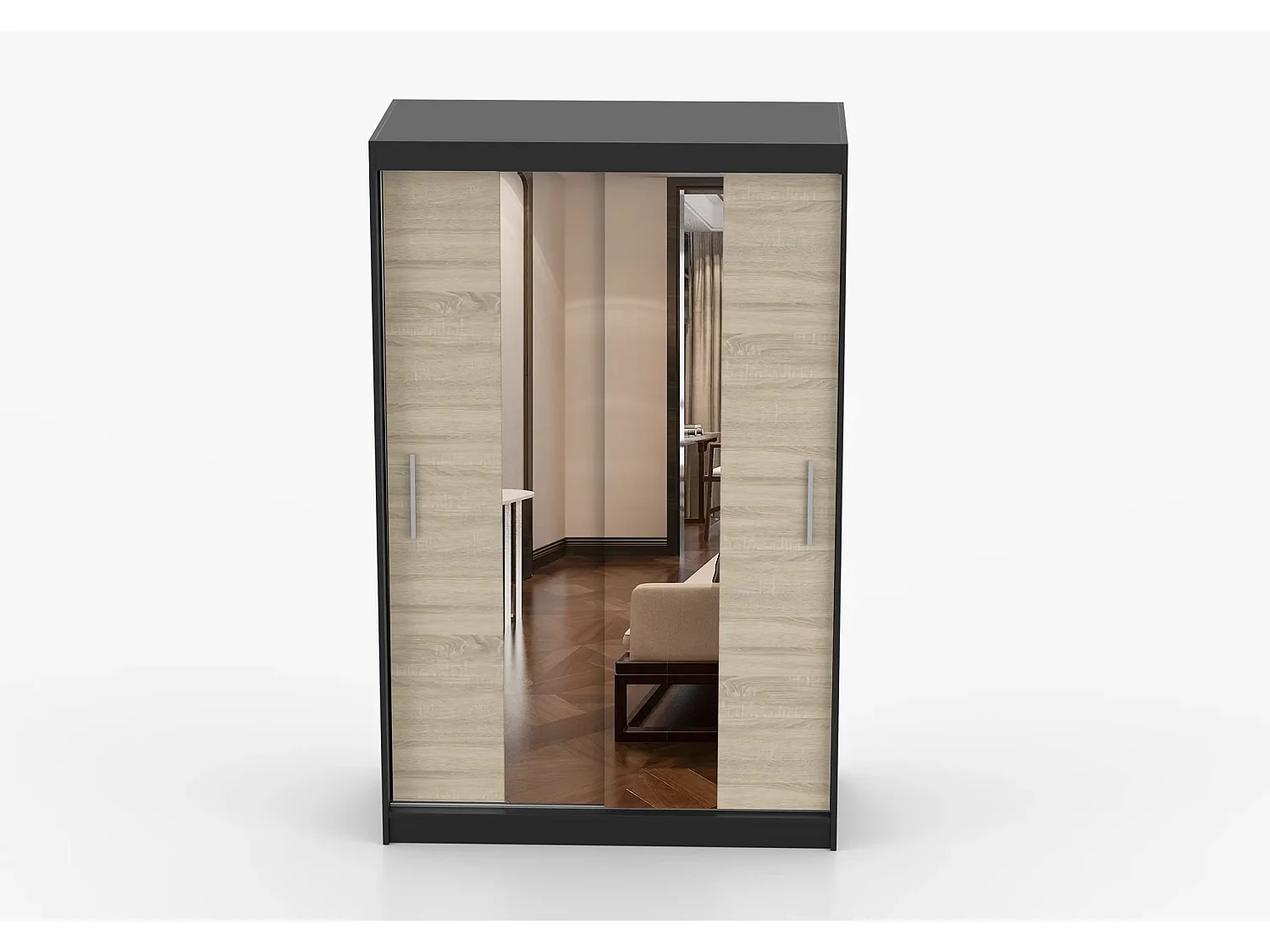 Armoire Danaé 120 cm avec miroir - Noir - Chêne