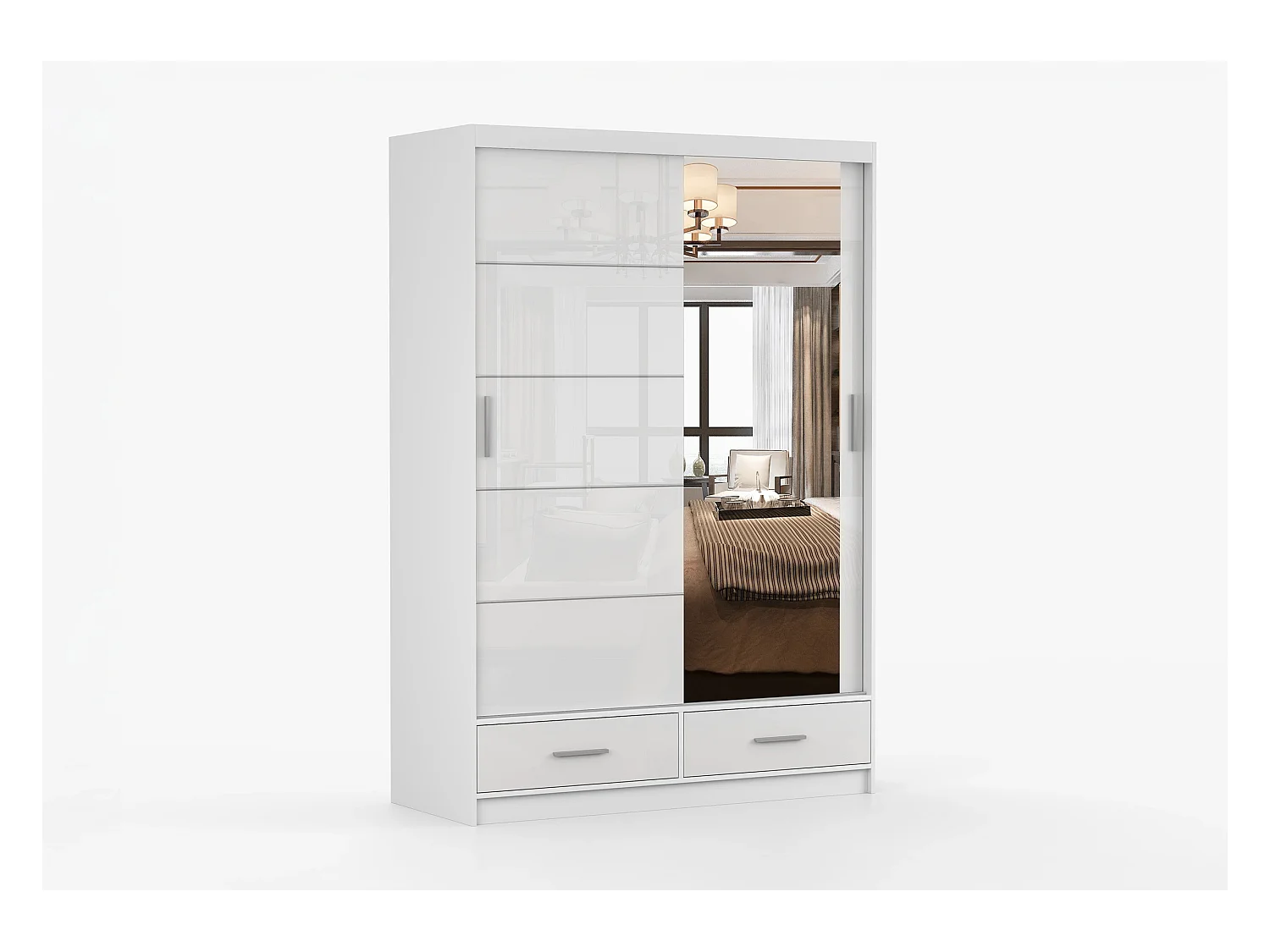Armoire Saphina 150 cm avec miroir - Blanc