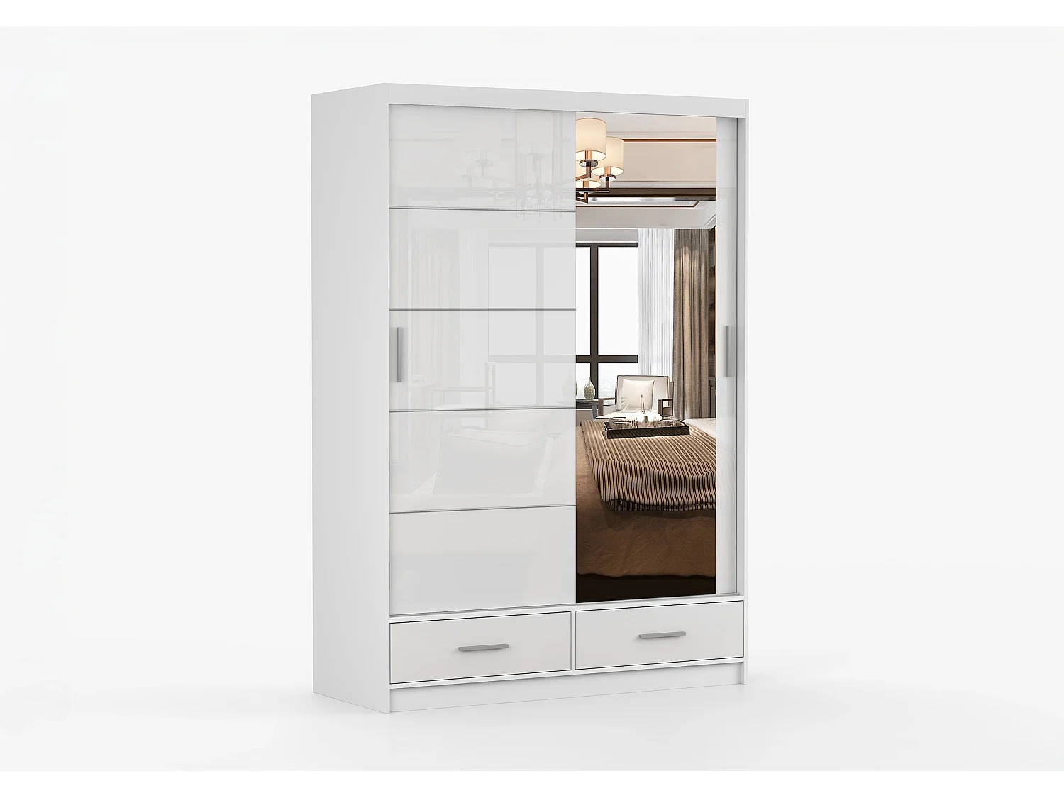 Armoire Saphina 150 cm avec miroir - Blanc