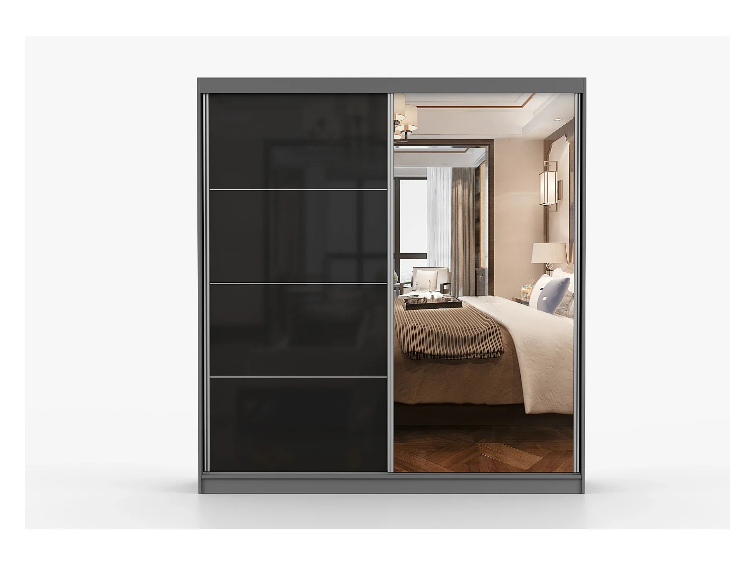 Armoire Calypso 203 cm avec miroir - Gris - Noir