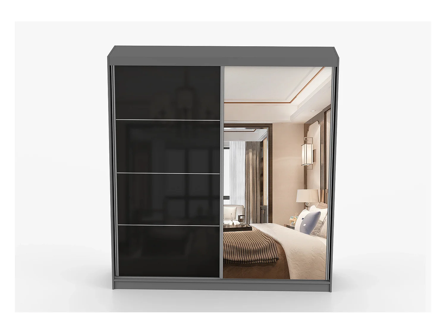 Armoire Calypso 203 cm avec miroir - Gris - Noir