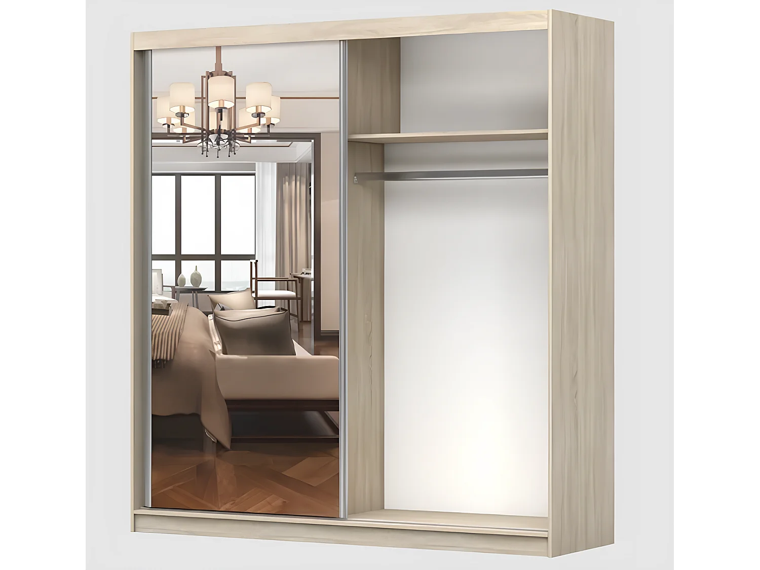 Armoire Calypso 203 cm avec miroir - Gris - Noir