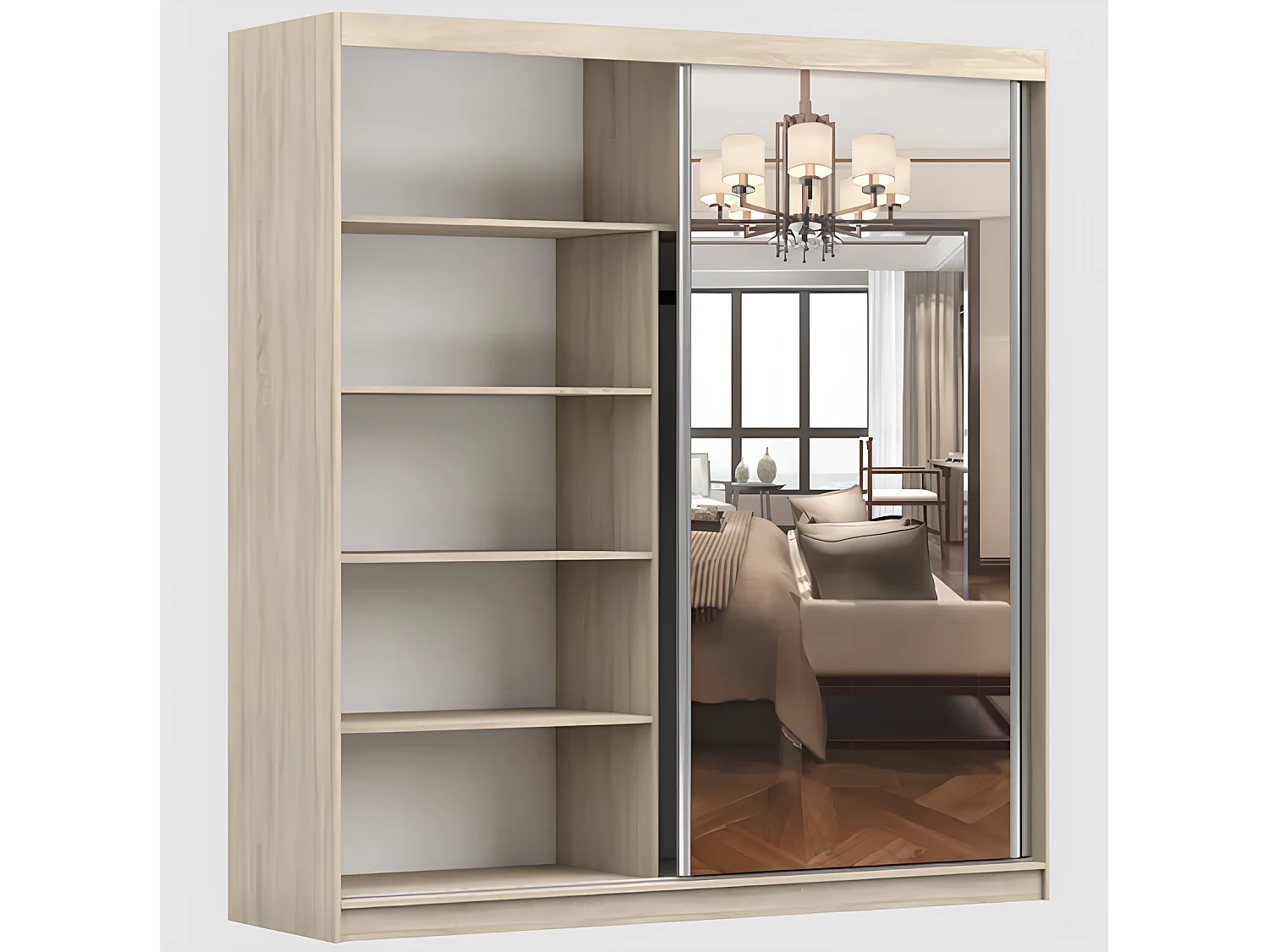 Armoire Calypso 203 cm avec miroir - Gris - Noir