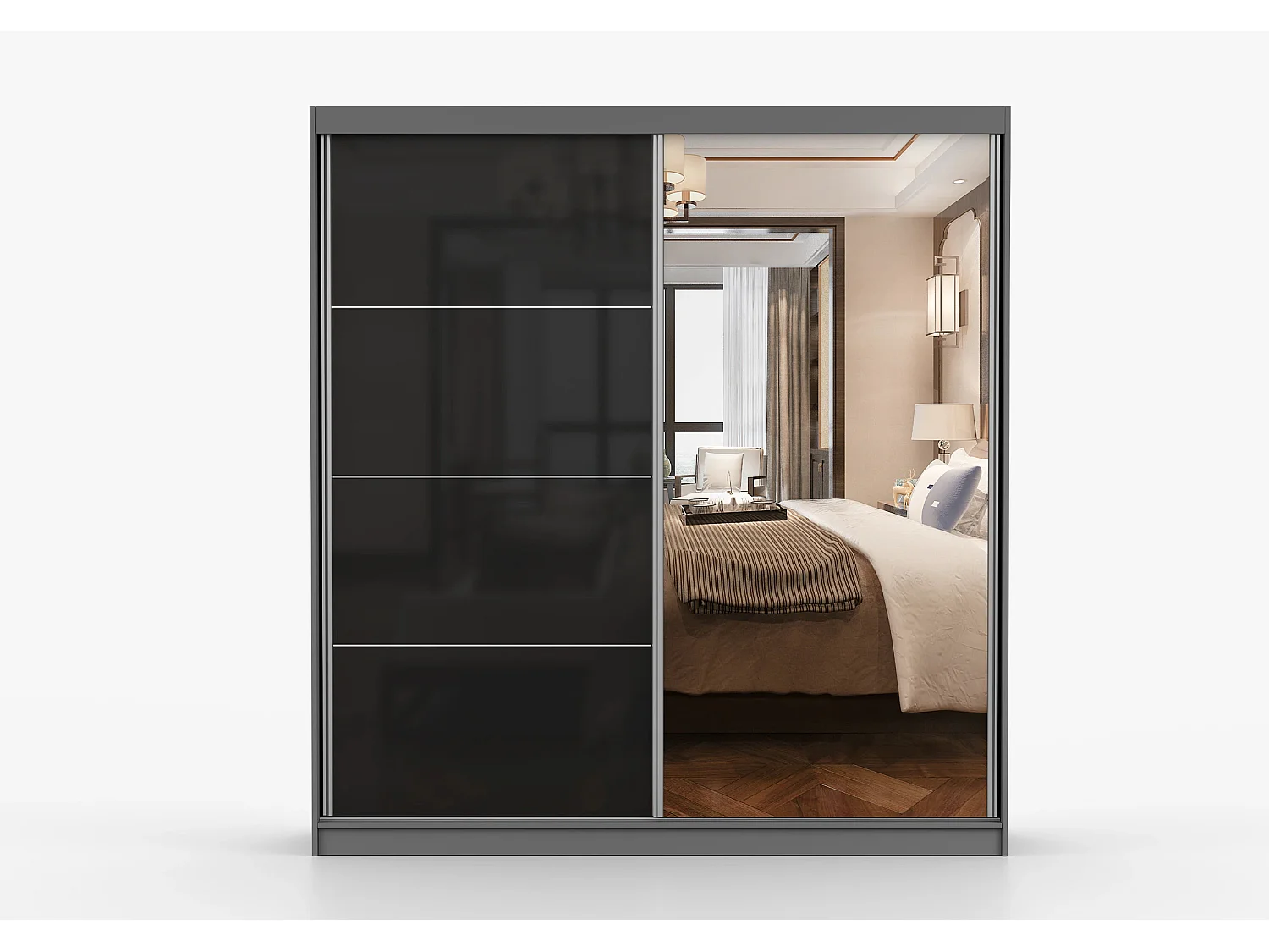 Armoire Calypso 203 cm avec miroir - Gris - Noir