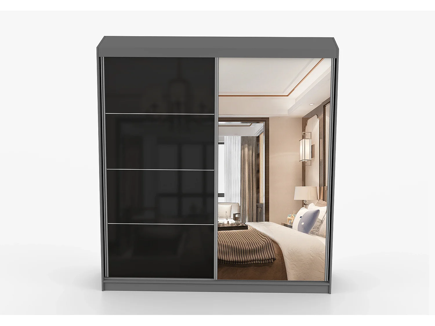 Armoire Calypso 203 cm avec miroir - Gris - Noir