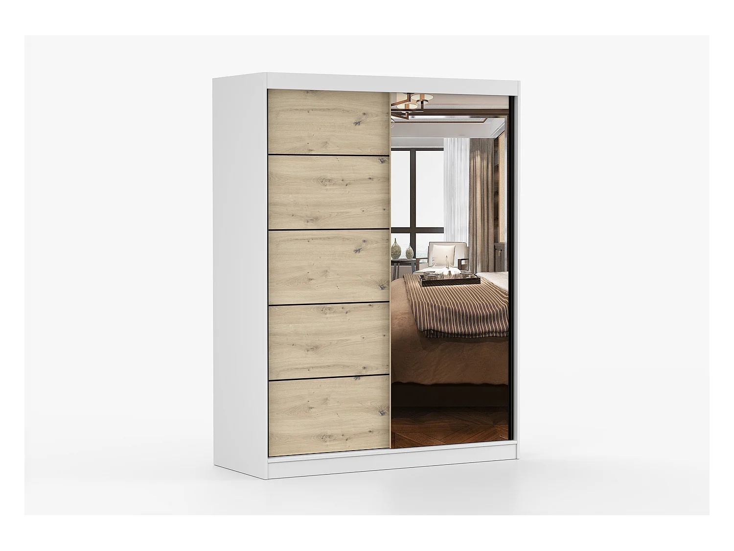 Armoire Enola 150 cm avec miroir - Blanc - Effet bois