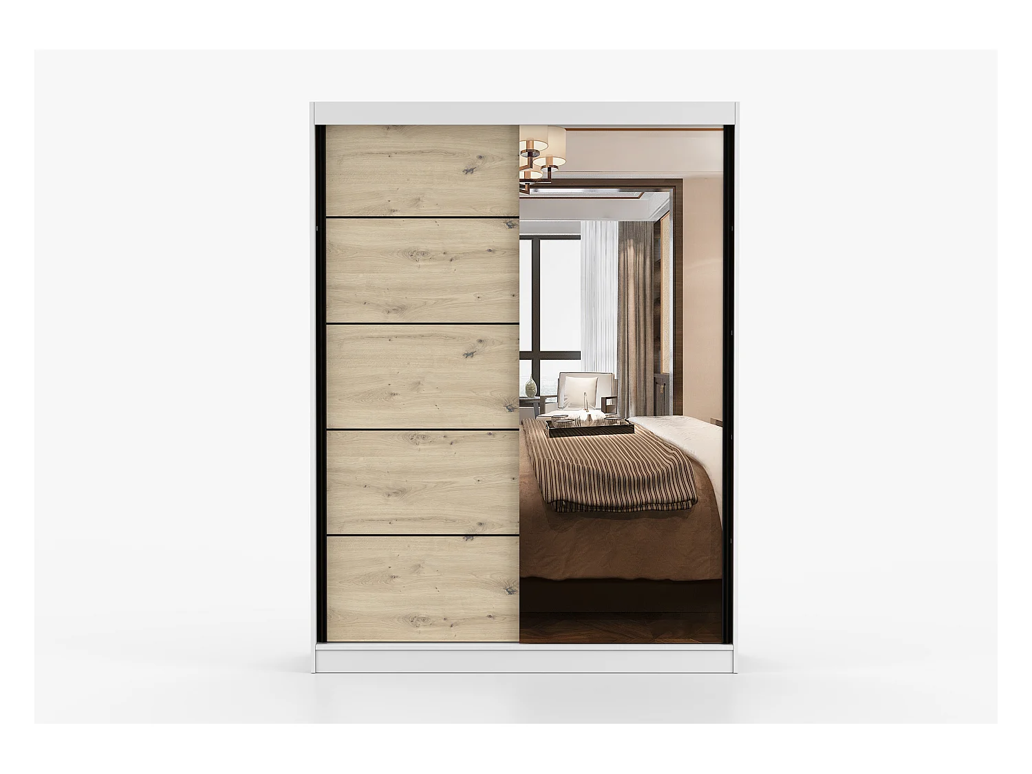 Armoire Enola 150 cm avec miroir - Blanc - Effet bois