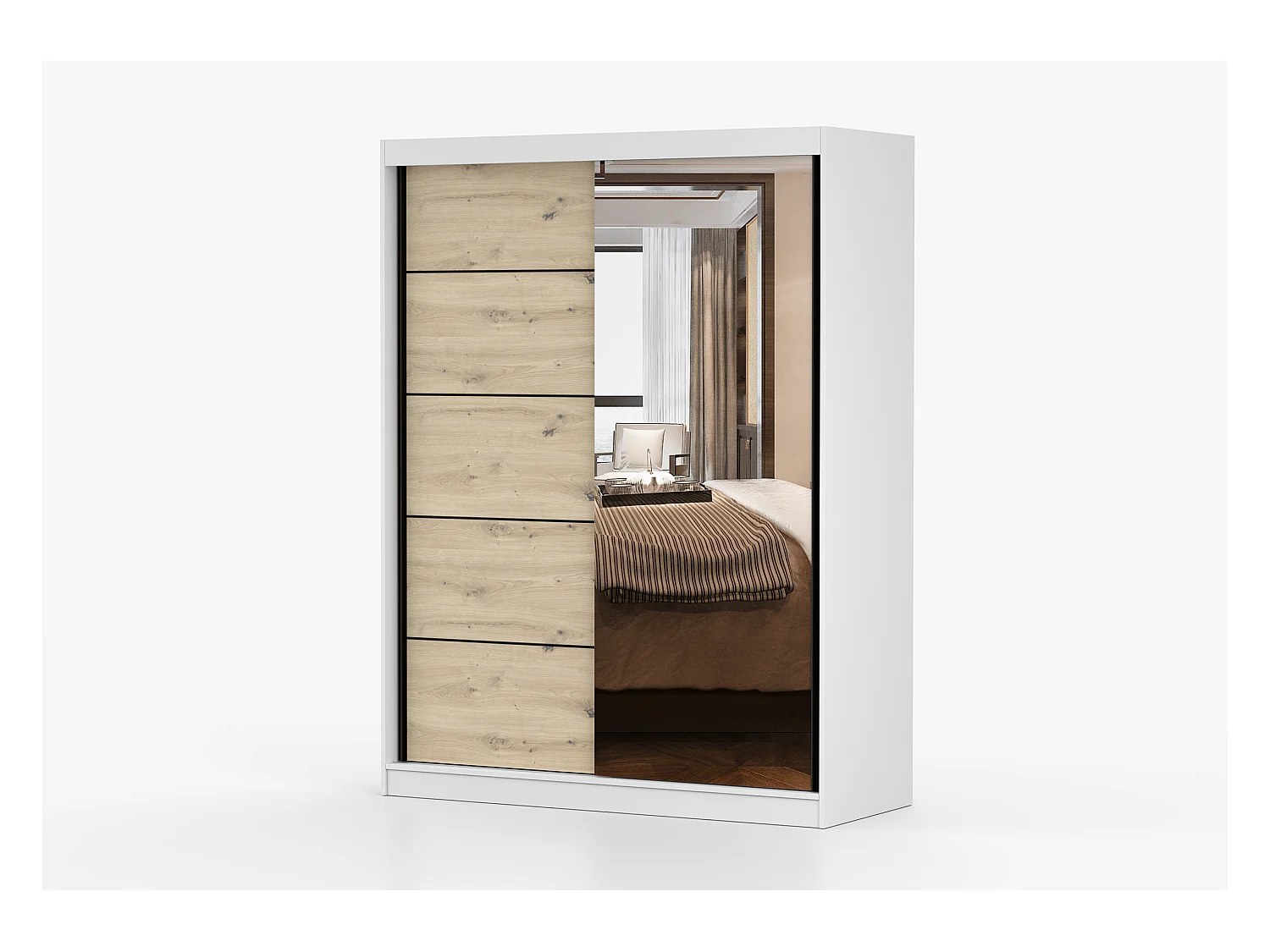 Armoire Enola 150 cm avec miroir - Blanc - Effet bois