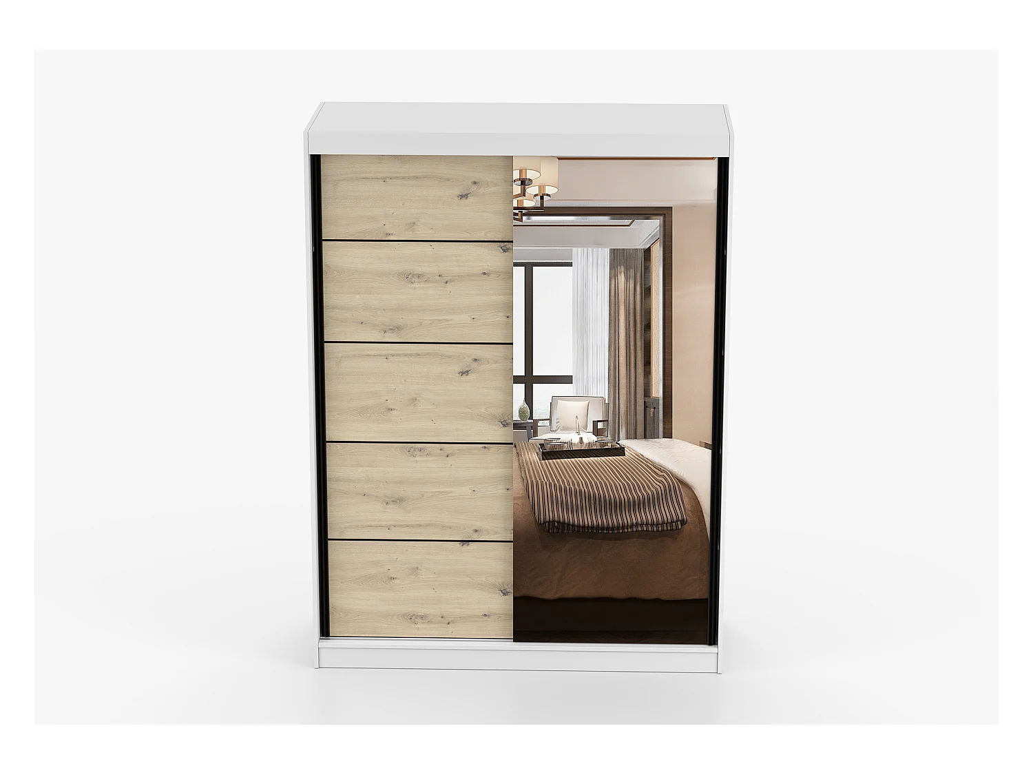 Armoire Enola 150 cm avec miroir - Blanc - Effet bois