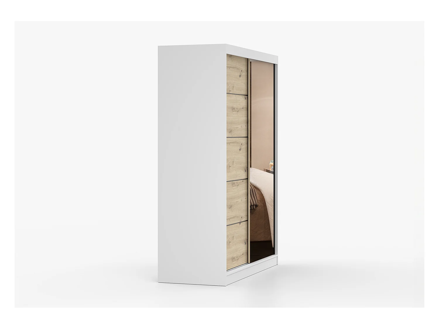 Armoire Enola 150 cm avec miroir - Blanc - Effet bois