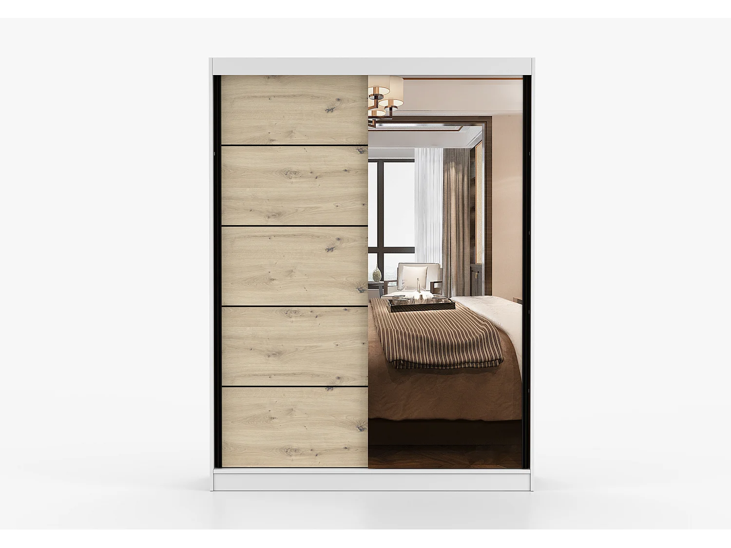 Armoire Enola 150 cm avec miroir - Blanc - Effet bois