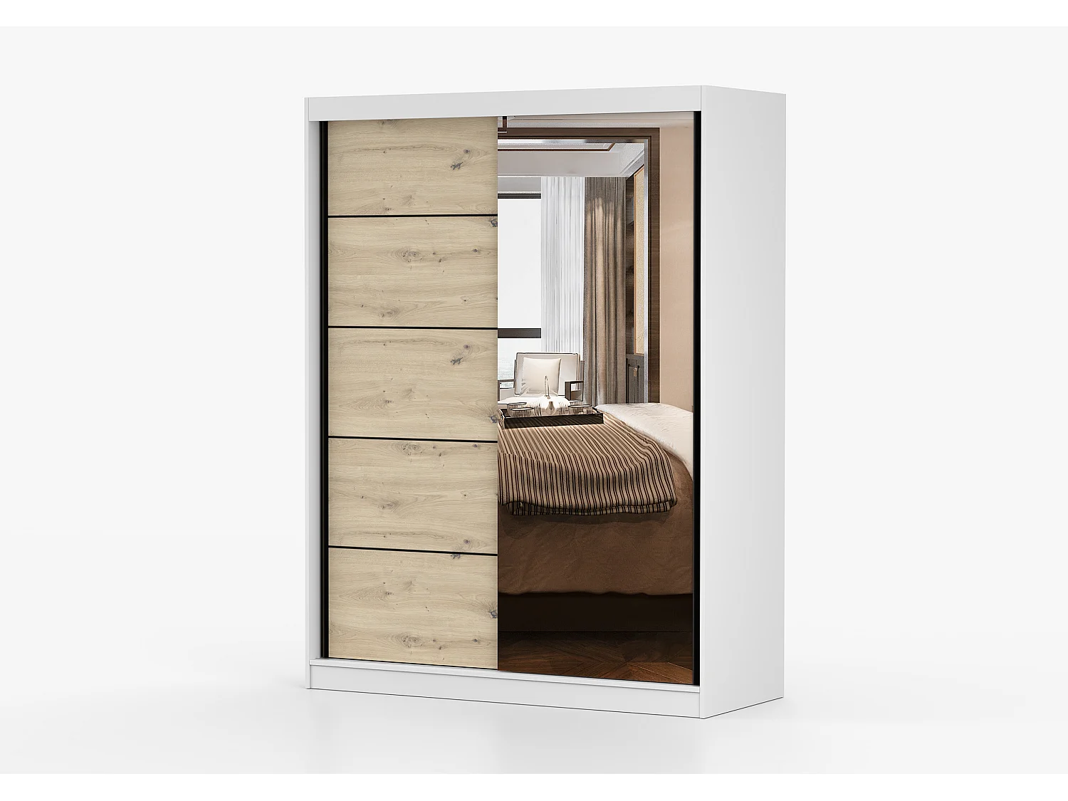Armoire Enola 150 cm avec miroir - Blanc - Effet bois