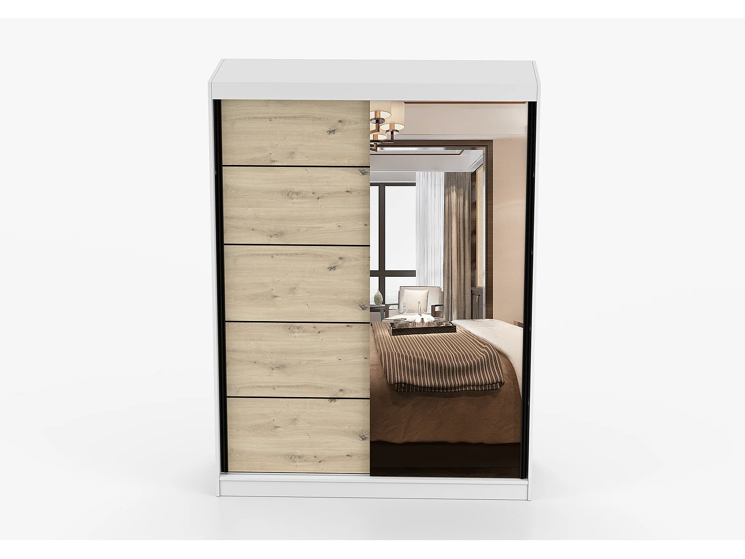 Armoire Enola 150 cm avec miroir - Blanc - Effet bois