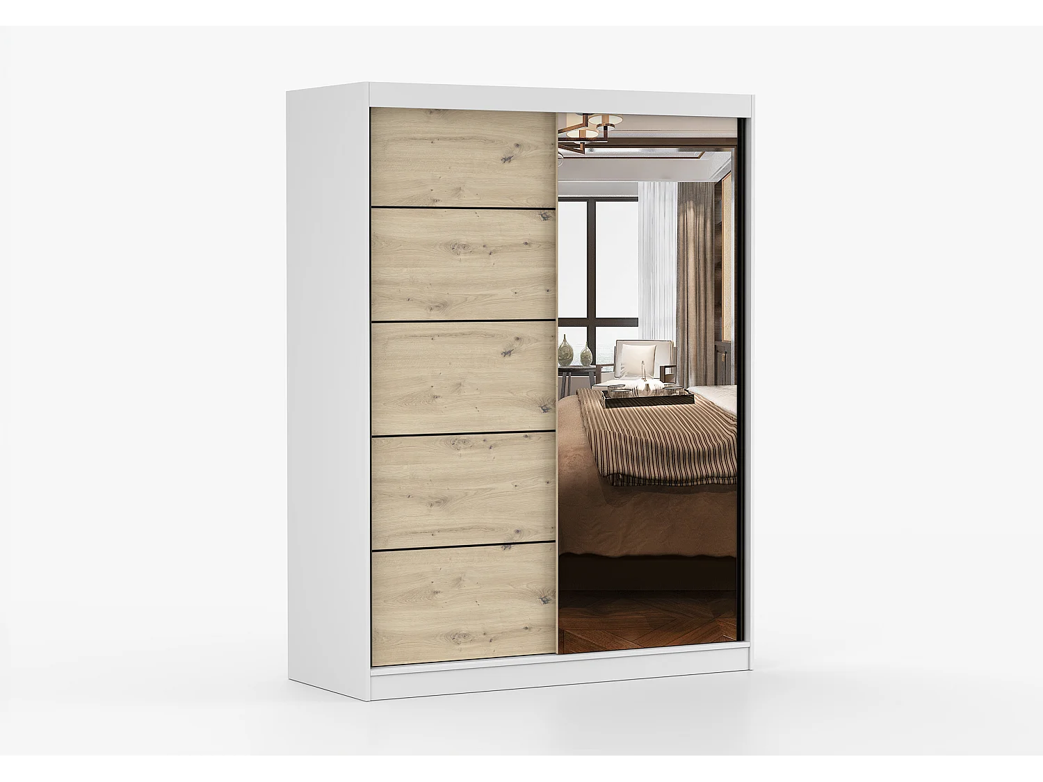 Armoire Enola 150 cm avec miroir - Blanc - Effet bois