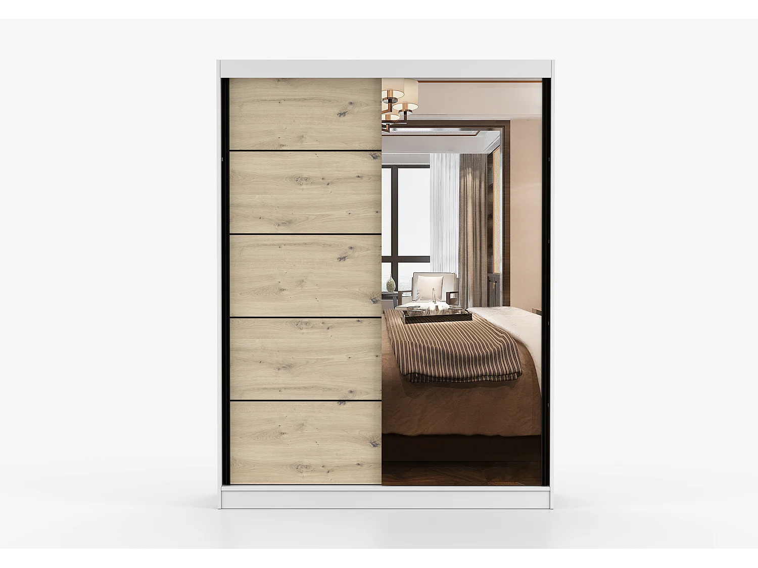 Armoire Enola 150 cm avec miroir - Blanc - Effet bois