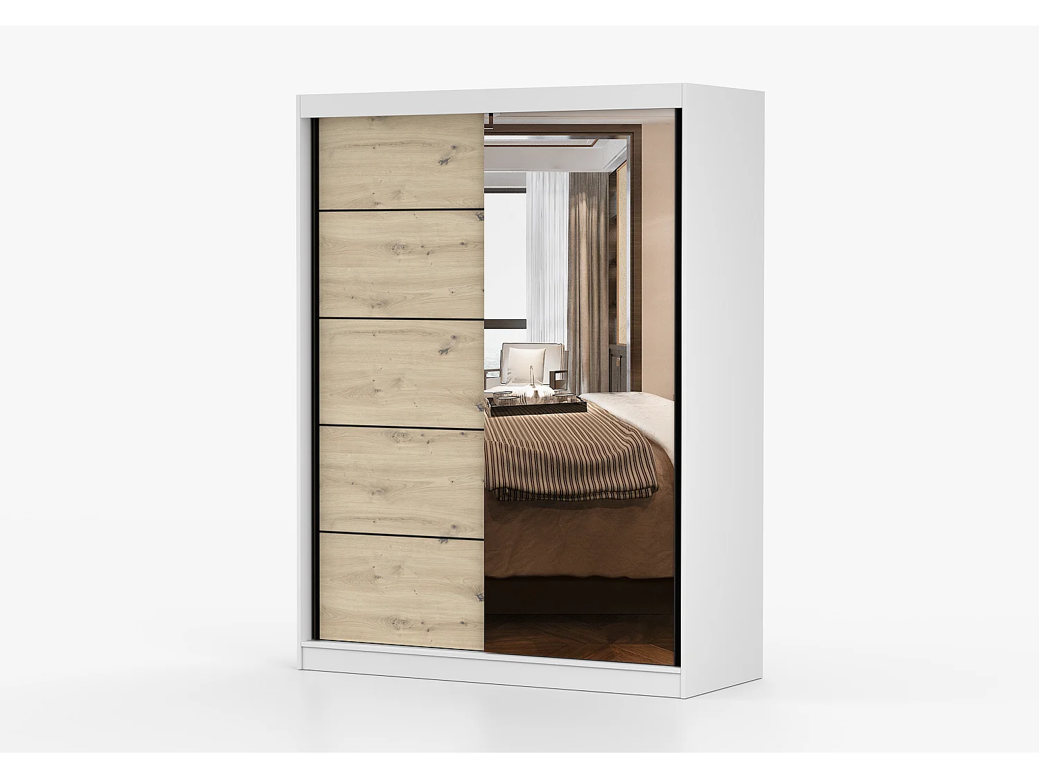 Armoire Enola 150 cm avec miroir - Blanc - Effet bois