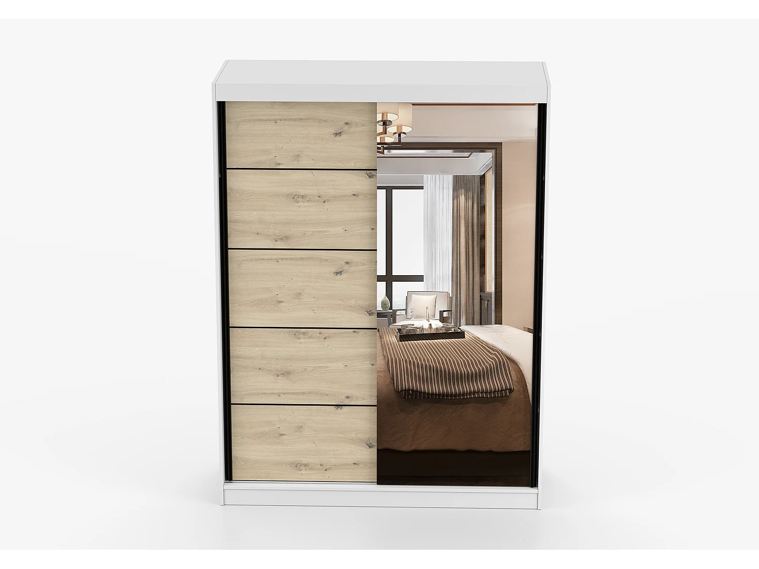 Armoire Enola 150 cm avec miroir - Blanc - Effet bois