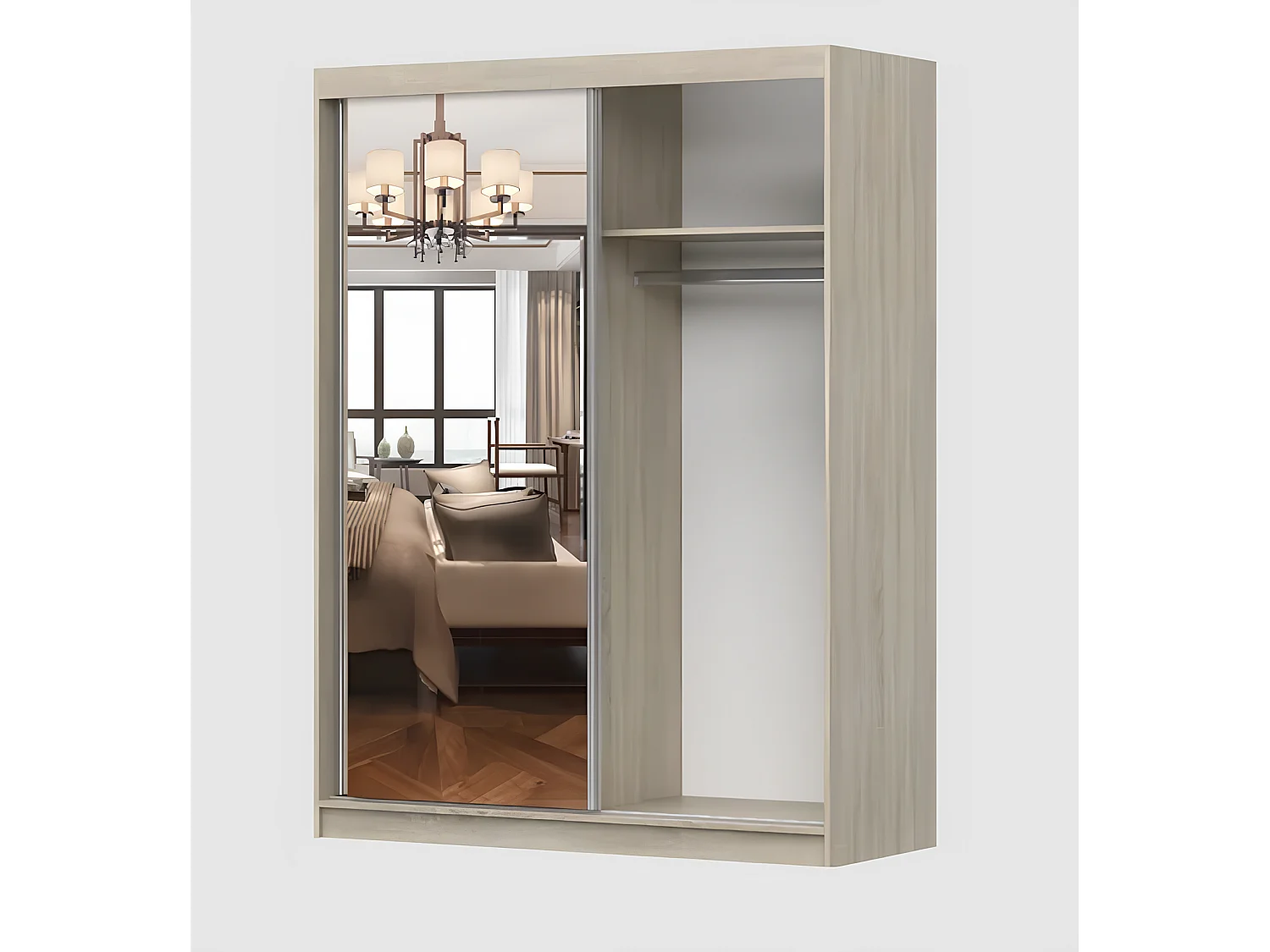 Armoire Enola 150 cm avec miroir - Blanc - Effet bois