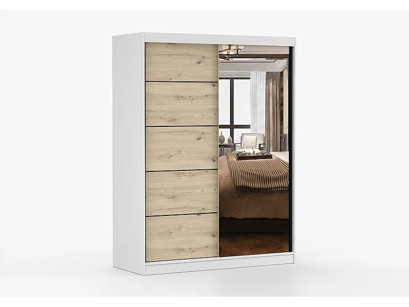 Armoire Enola 150 cm avec miroir - Blanc - Effet bois