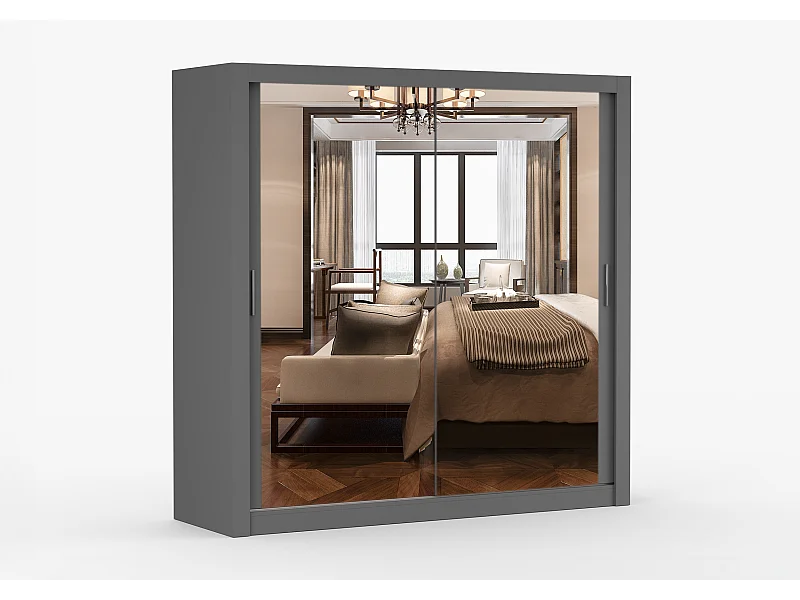 Armoire Maer 203 cm avec miroir - Gris
