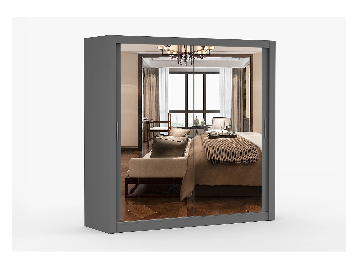 Armoire Maer 203 cm avec miroir - Gris