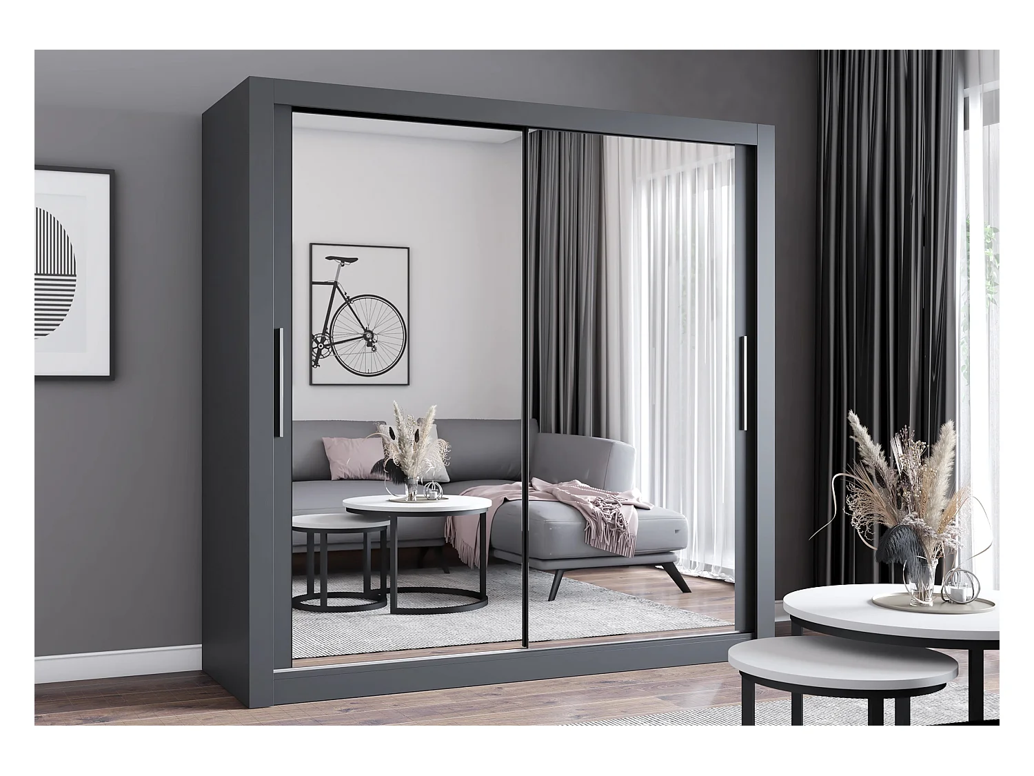 Armoire Maer 203 cm avec miroir - Gris