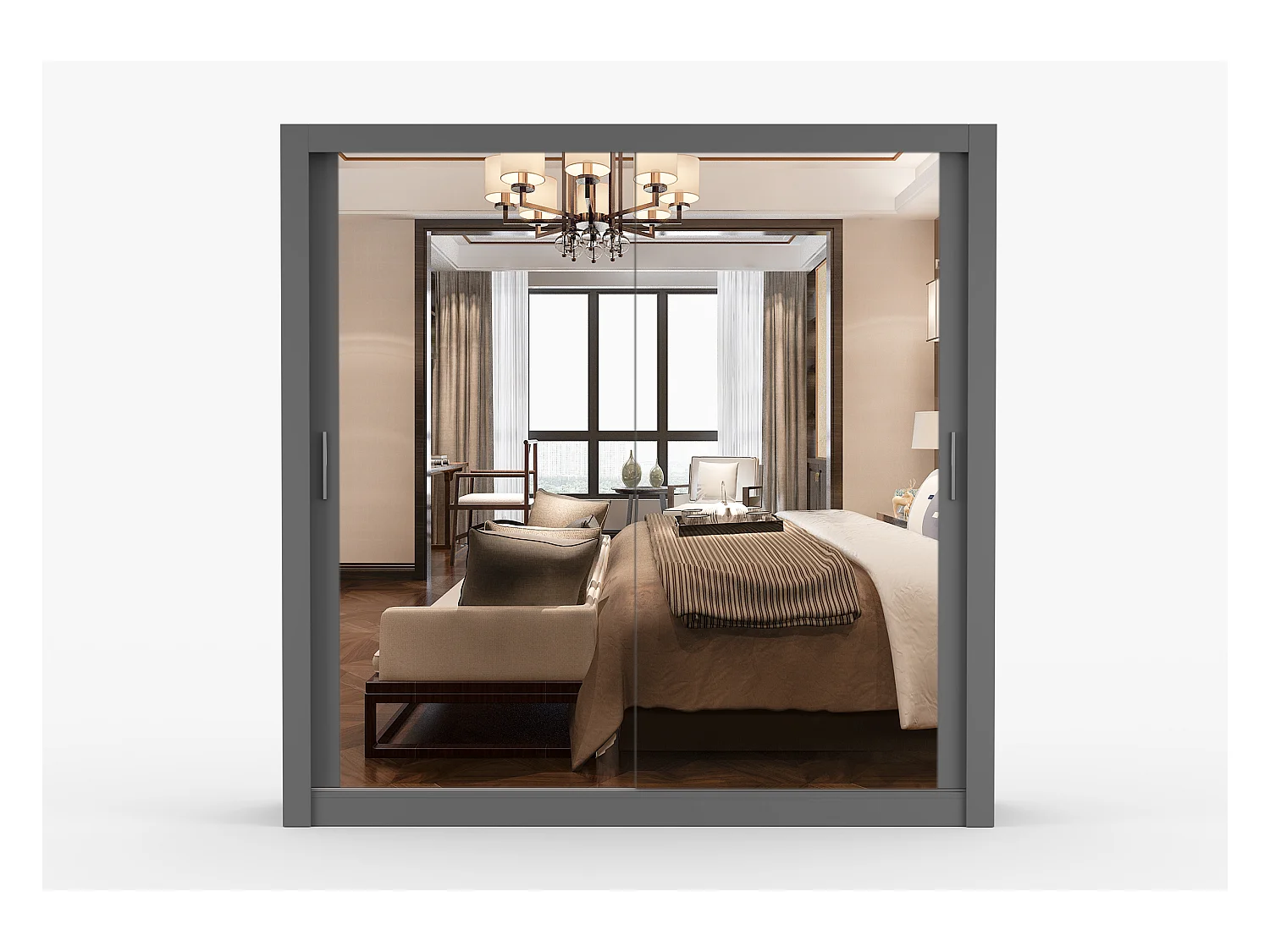 Armoire Maer 203 cm avec miroir - Gris