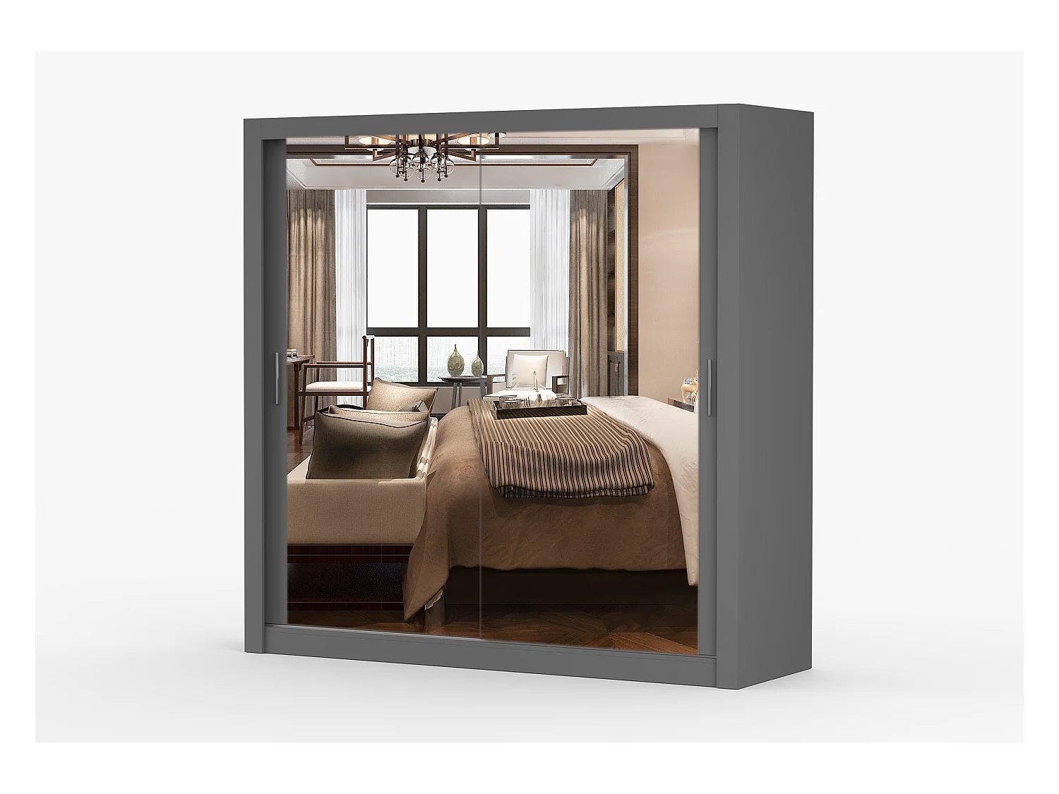 Armoire Maer 203 cm avec miroir - Gris