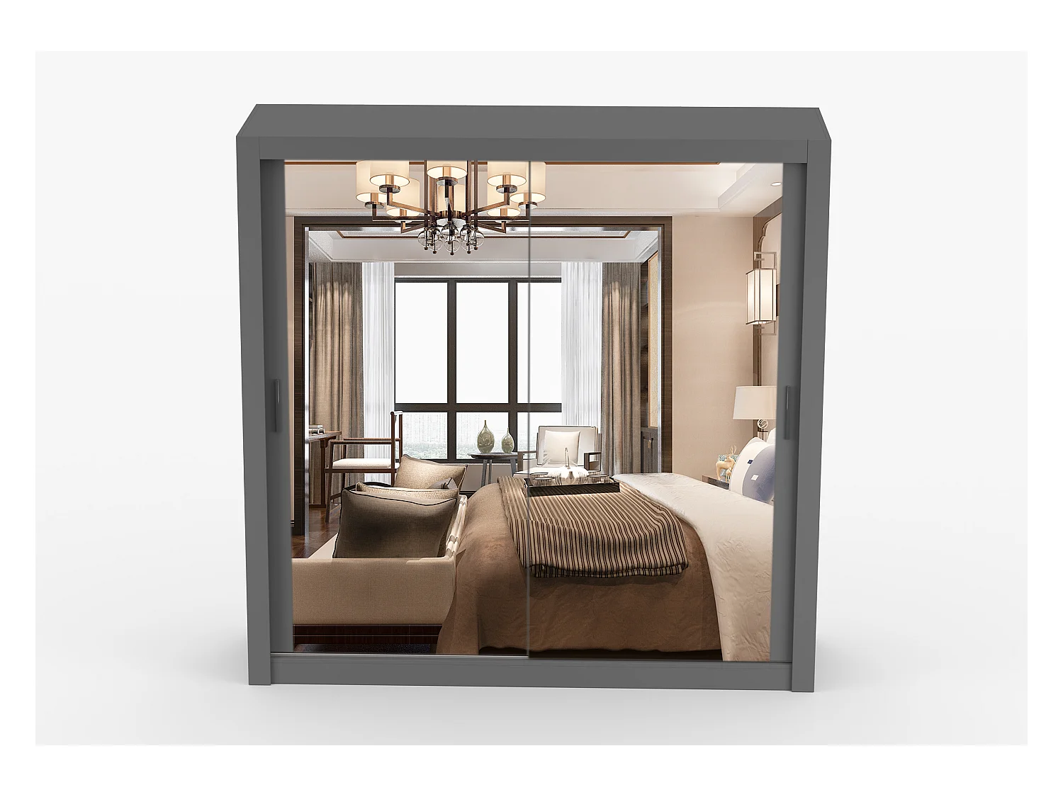 Armoire Maer 203 cm avec miroir - Gris