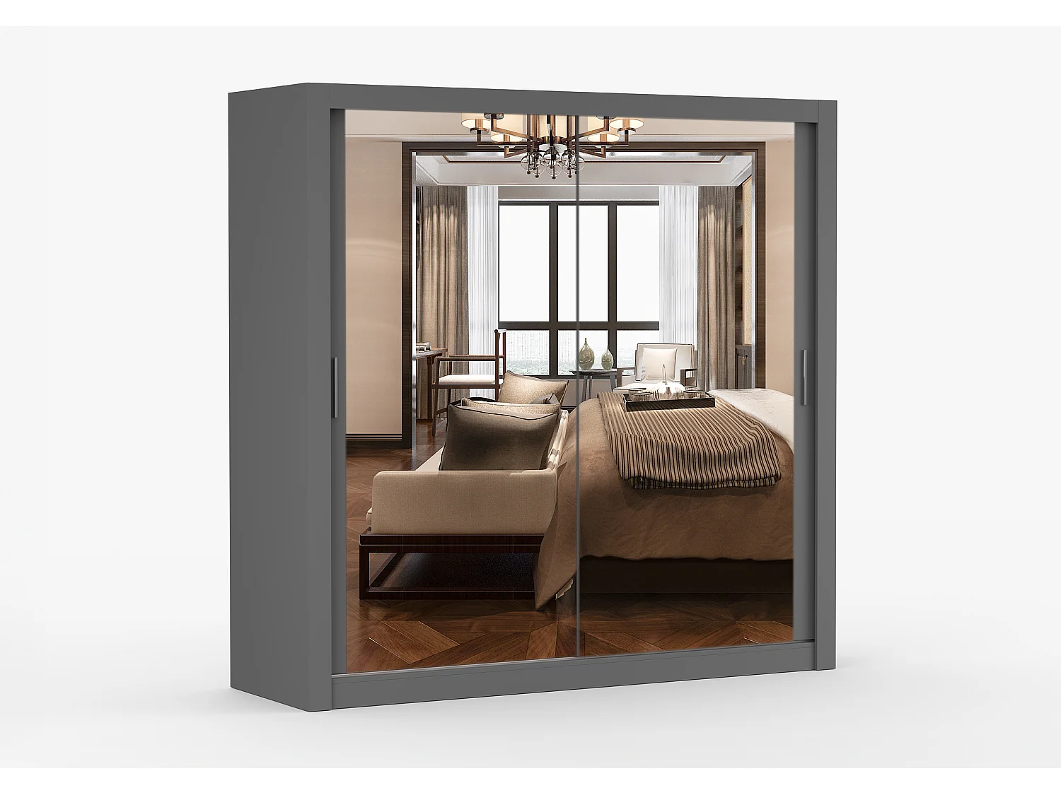 Armoire Maer 203 cm avec miroir - Gris