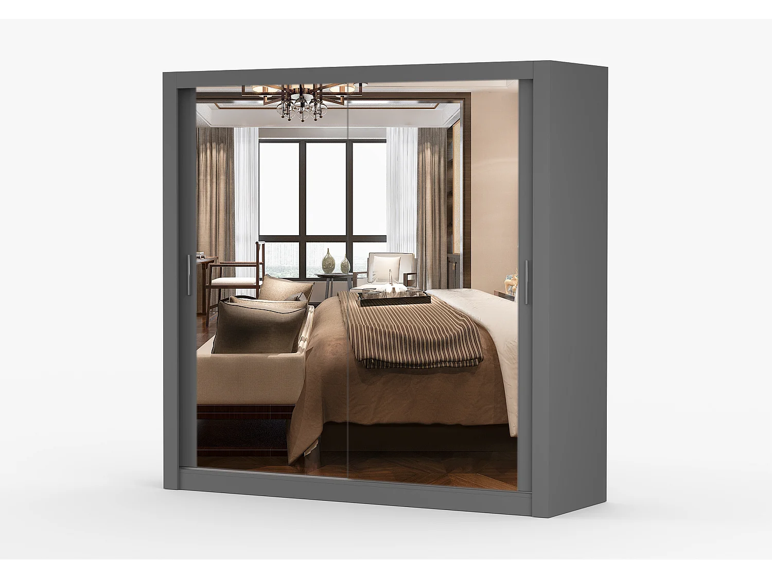 Armoire Maer 203 cm avec miroir - Gris