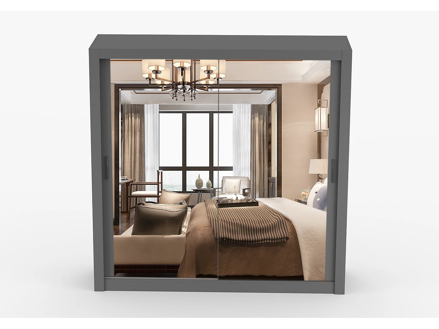 Armoire Maer 203 cm avec miroir - Gris