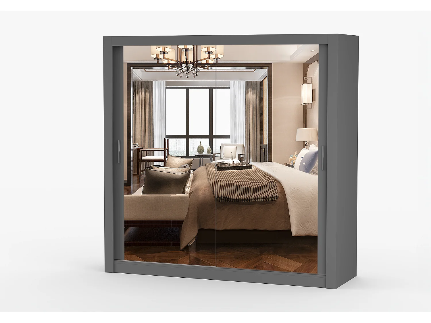 Armoire Maer 203 cm avec miroir - Gris