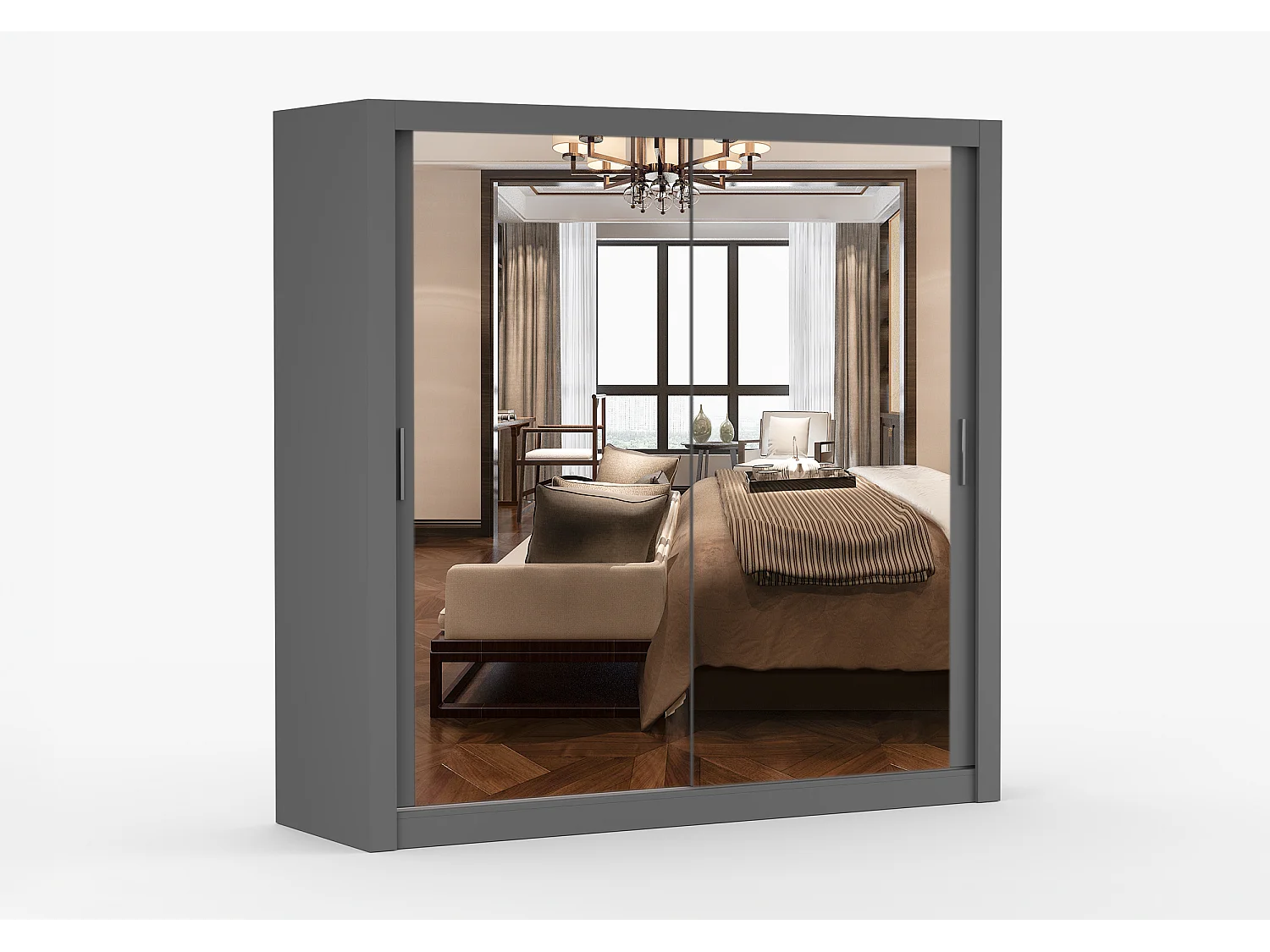 Armoire Maer 203 cm avec miroir - Gris