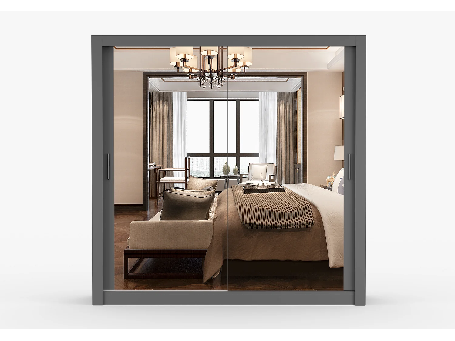 Armoire Maer 203 cm avec miroir - Gris