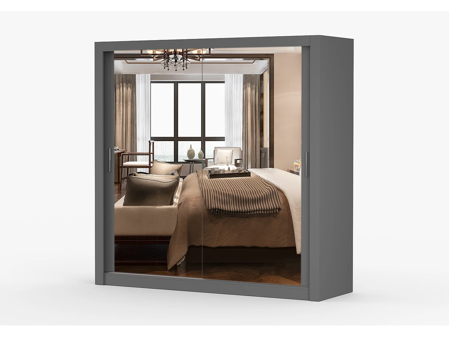 Armoire Maer 203 cm avec miroir - Gris