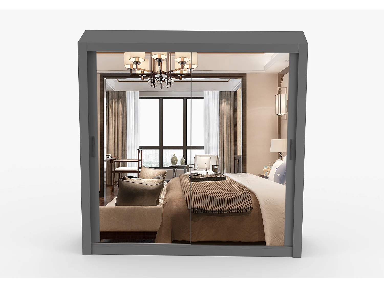 Armoire Maer 203 cm avec miroir - Gris