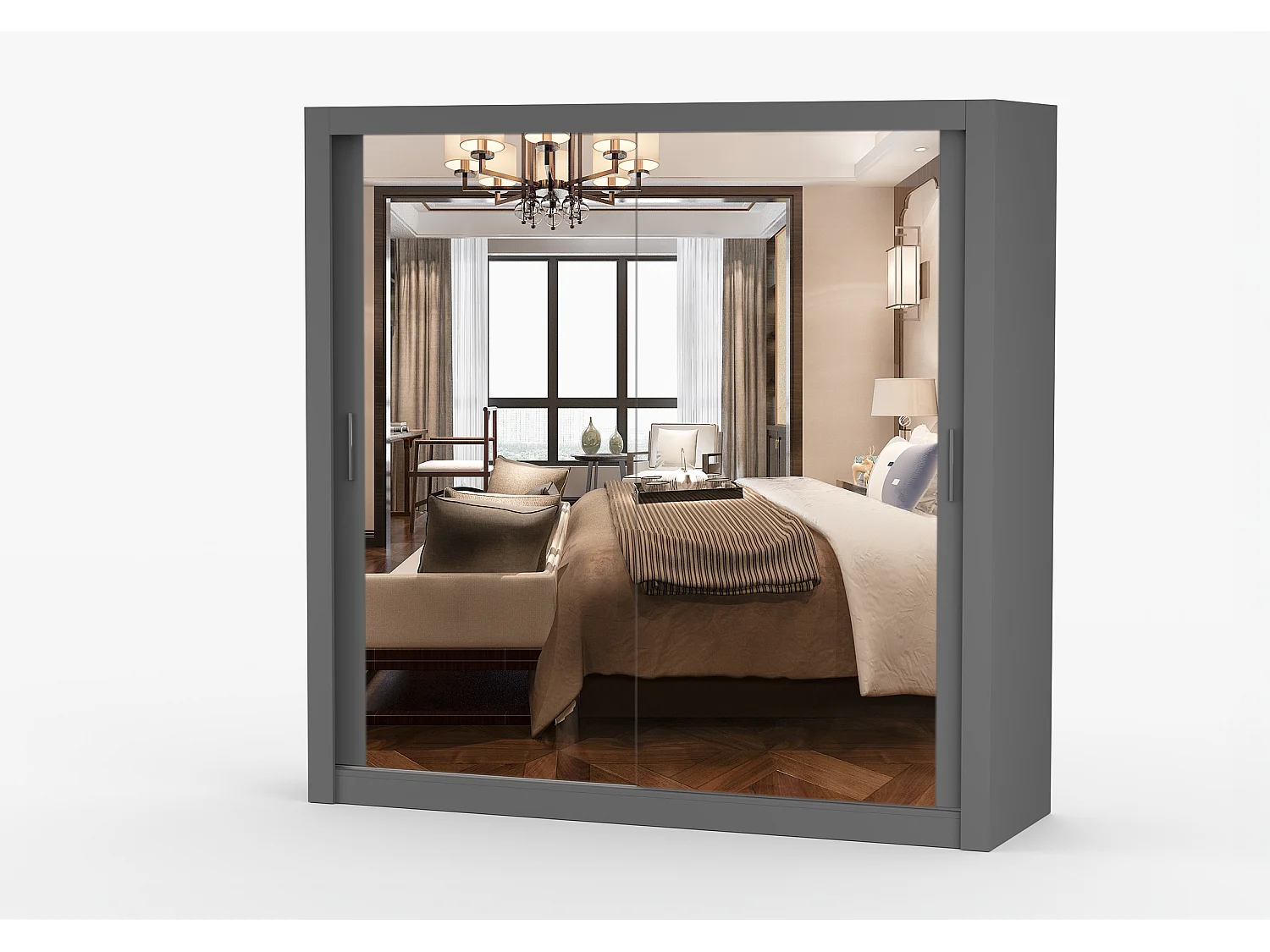 Armoire Maer 203 cm avec miroir - Gris