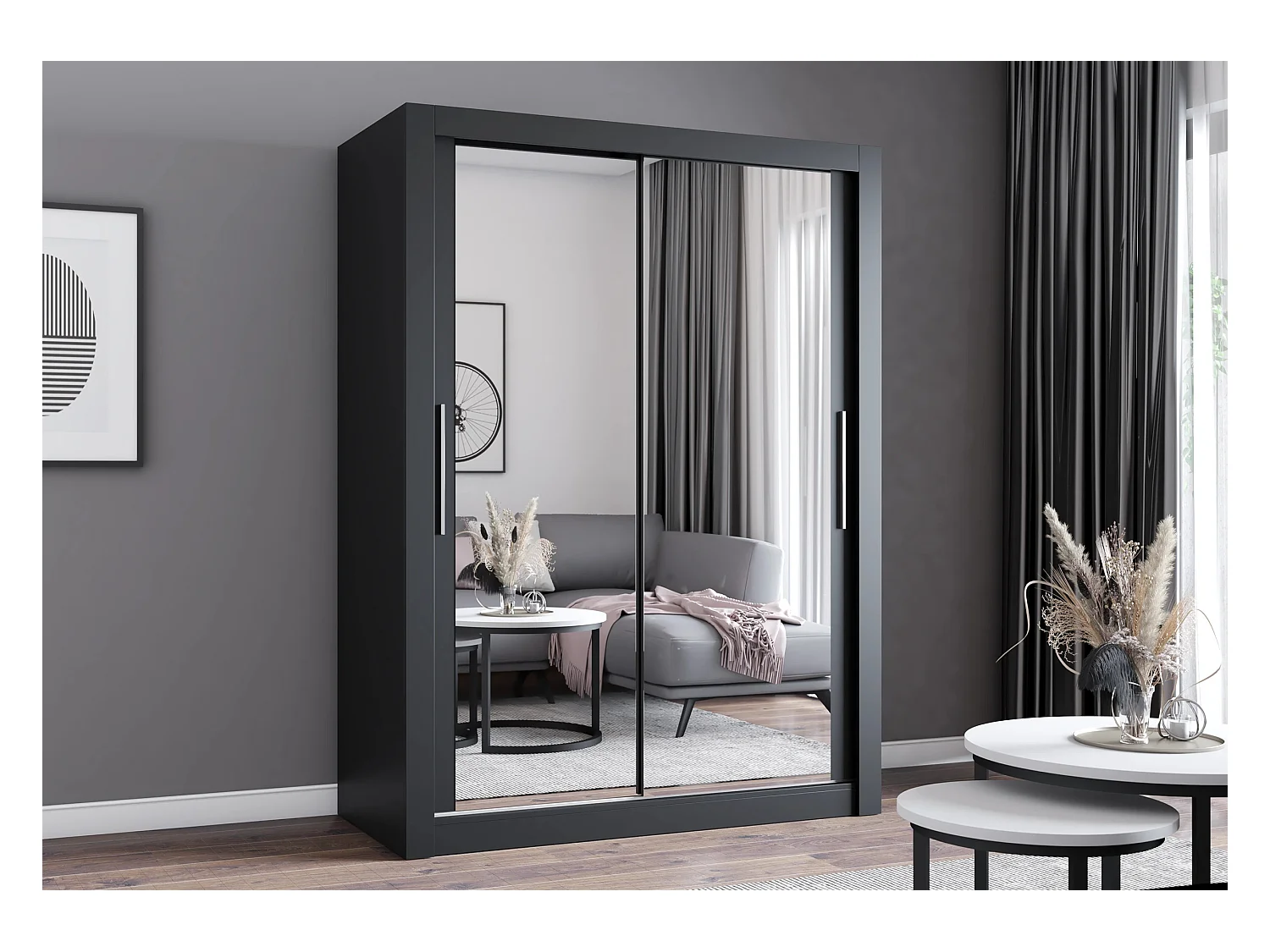 Armoire Maelian 150 cm avec miroir - Noir