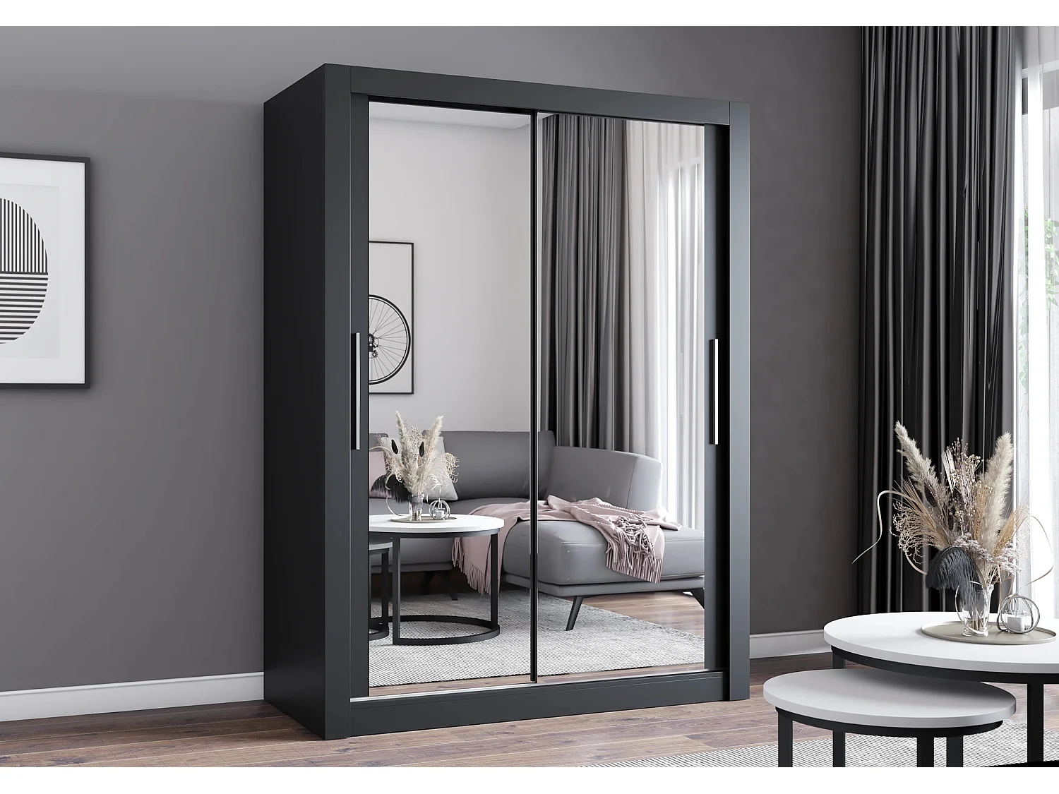 Armoire Maelian 150 cm avec miroir - Noir