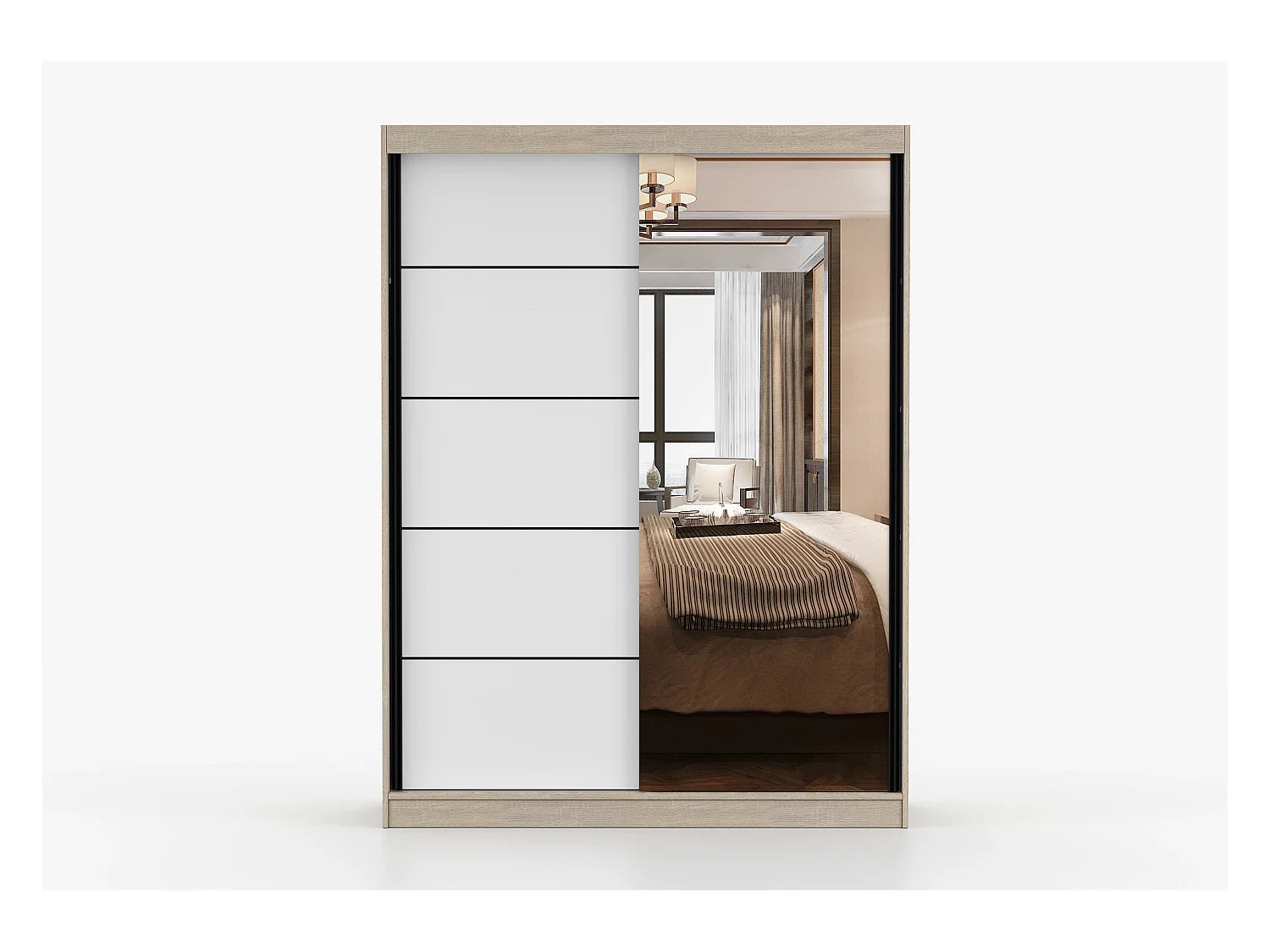 Armoire Enola 150 cm avec miroir - Chêne - Blanc