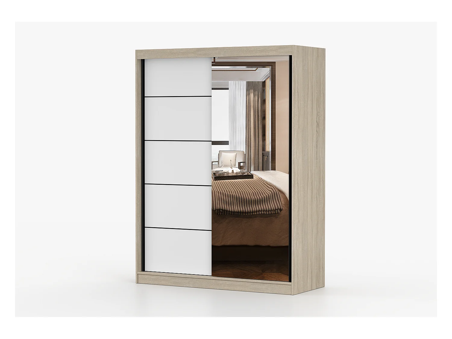 Armoire Enola 150 cm avec miroir - Chêne - Blanc