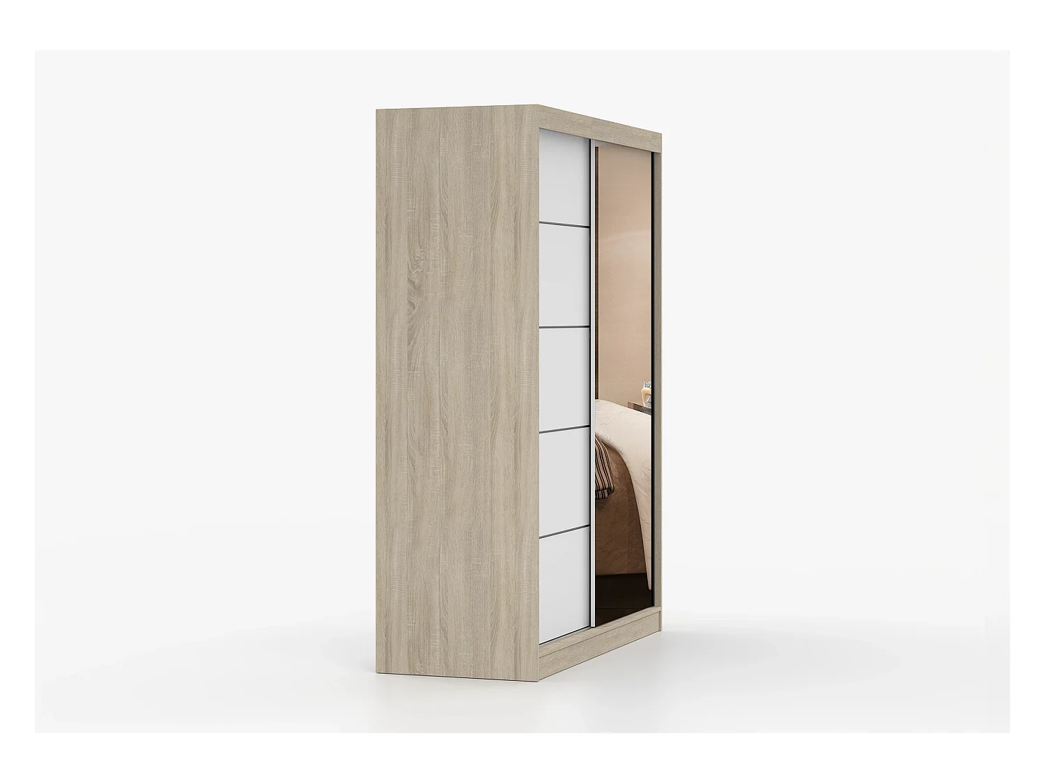 Armoire Enola 150 cm avec miroir - Chêne - Blanc