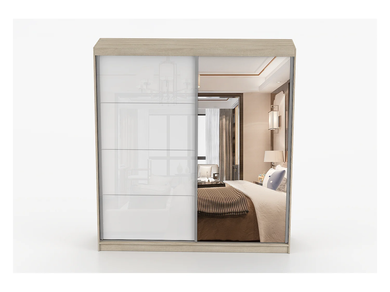 Armoire Daphnéa 233 cm avec miroir - Chêne - Blanc