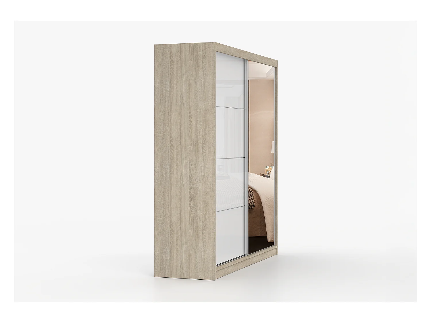 Armoire Daphnéa 233 cm avec miroir - Chêne - Blanc