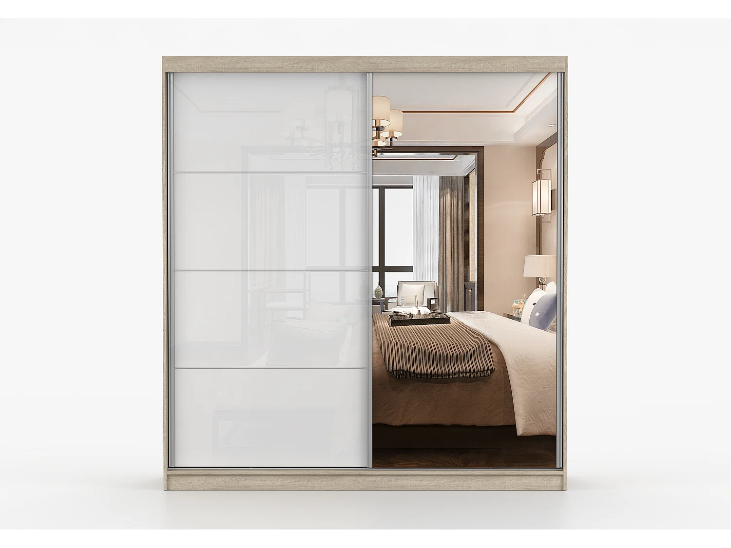 Armoire Daphnéa 233 cm avec miroir - Chêne - Blanc