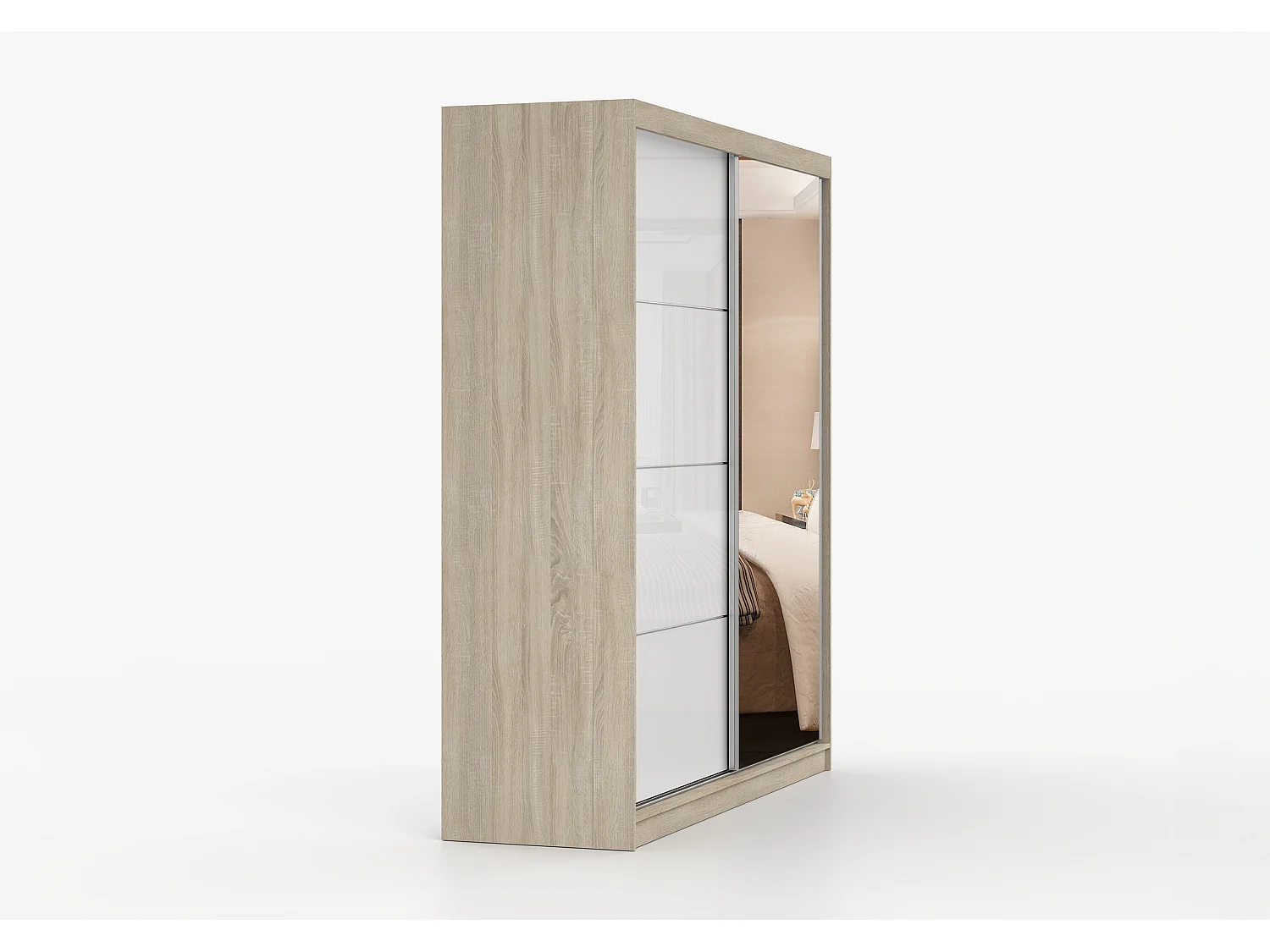 Armoire Daphnéa 233 cm avec miroir - Chêne - Blanc