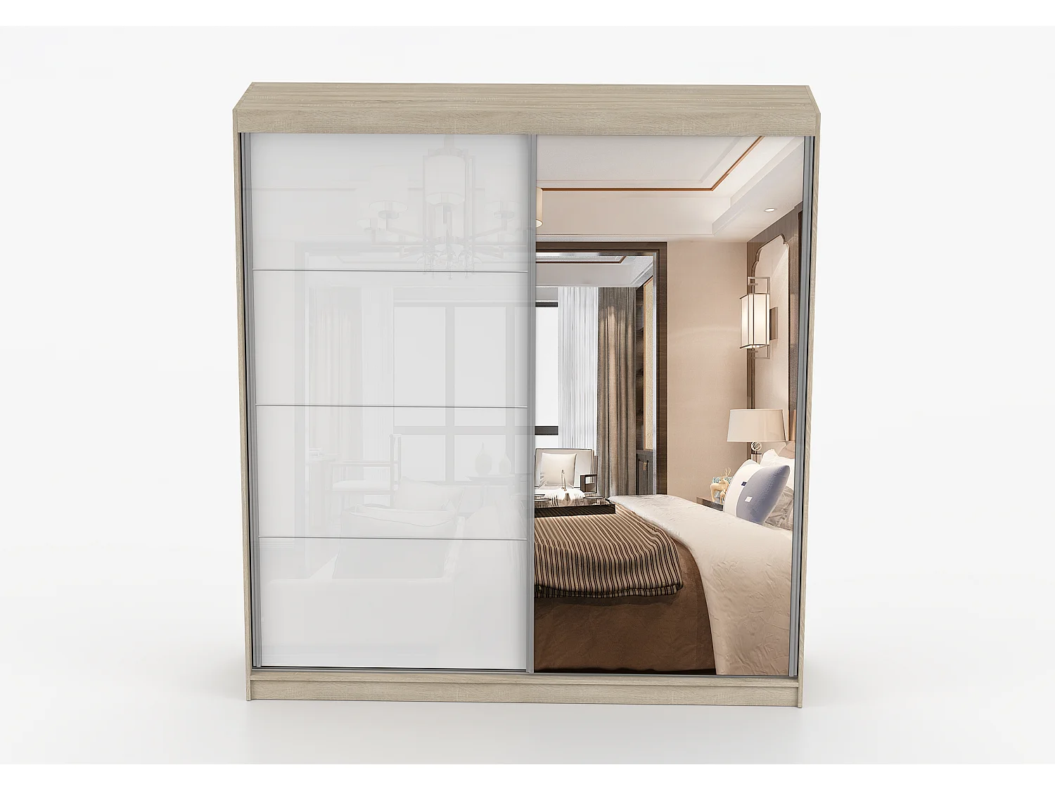 Armoire Daphnéa 233 cm avec miroir - Chêne - Blanc